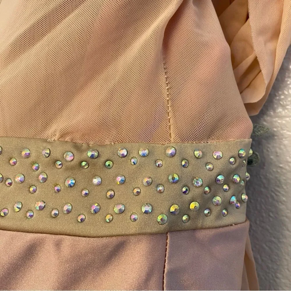 Glamour solo dance costume blush pink rhinestone custom stoned lyrical XLC child